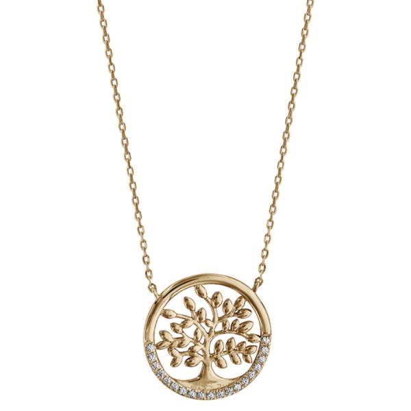 Collier Plaqué Or Arbre de Vie Zirconium Blanc Serti 