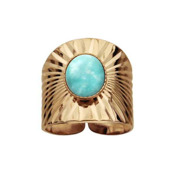 Bague Plaqué Or Drappée avec Turquoise Reconstituée 