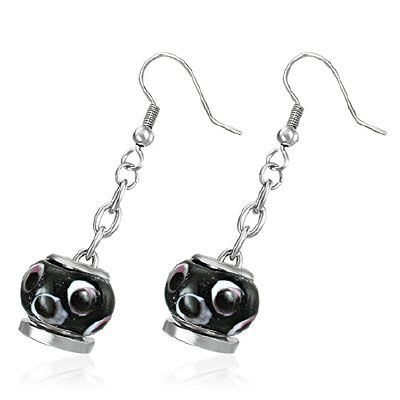 Boucles d'oreilles Acier 316 L et Perles de Verre Blanc et Noir