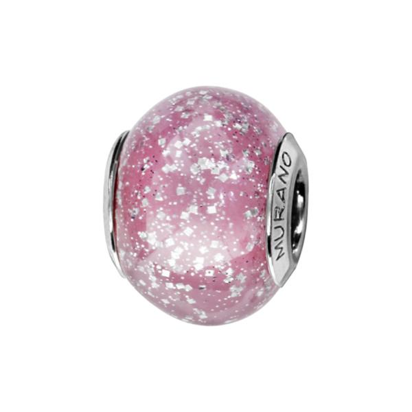 Charms Argent 925 Perle Murano Rose avec Paillettes