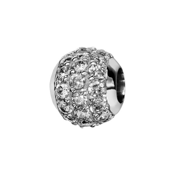 Charms Argent 925 Boule 3 Rangs Zirconium Blanc