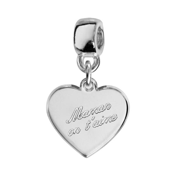 Charms Argent 925 Suspendu Coeur Maman On t'aime