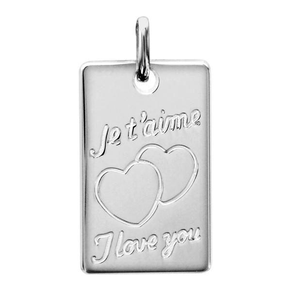 Pendentif Argent 925 Grande Plaque Gravé Je t'Aime / I Love You