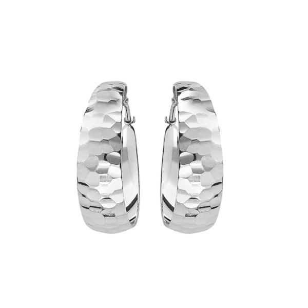 Boucles d'oreilles Argent 925 Créole Martelée 25 mm