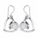 Boucles d'oreilles Argent 925 Coeur Boule Résine Strass Blanc