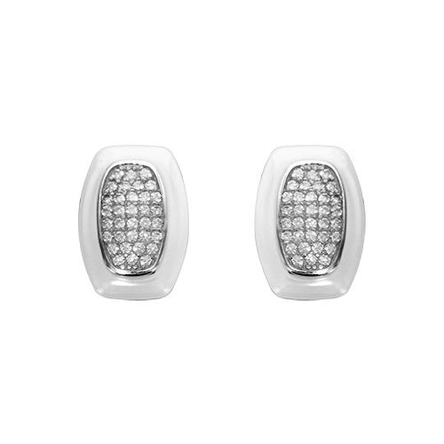 Boucles d'oreilles Argent 925 Rectangulaire Céramique Blanche avec Zirconium Sertis