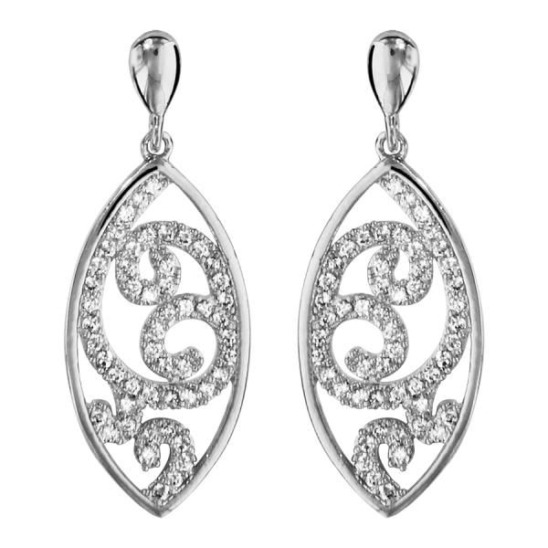 Boucles d'oreilles Argent 925 et Zirconium Sertis Forme Amande Arabesque