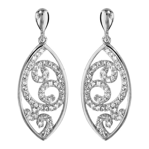 Boucles d'oreilles Argent 925 et Zirconium Sertis Forme Amande Arabesque