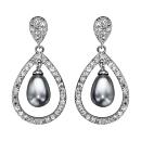 Boucles d'oreilles Argent 925 Goute Evidée avec Zirconium et Perle d'imitation Grise