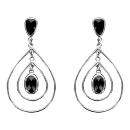Boucles d'oreilles Argent 925 Double Gouttes avec Zirconium Noir Facette