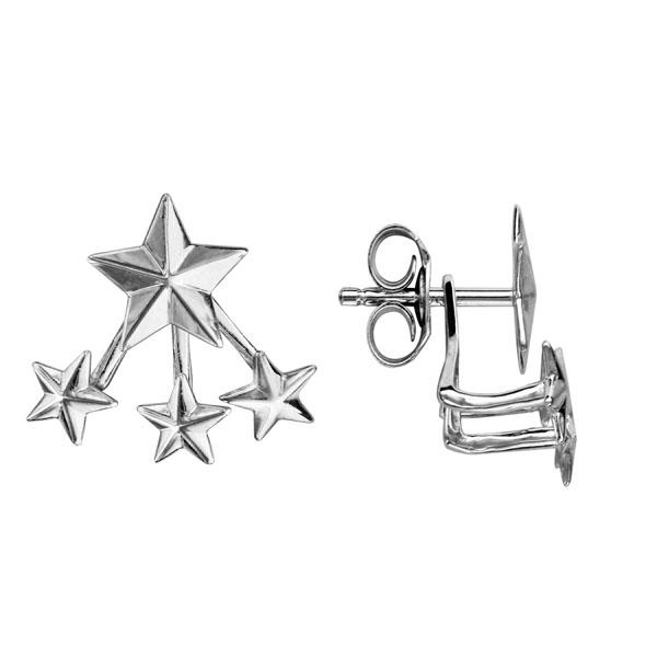 Boucles d'oreilles Argent 925 Double avec Etoiles Lisses