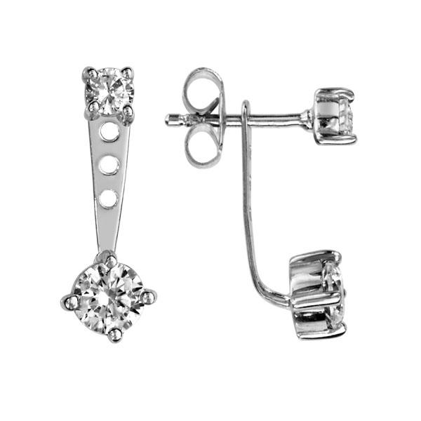 Boucles d'oreilles Argent 925 Double avec Zirconium Sertis 4 Griffes