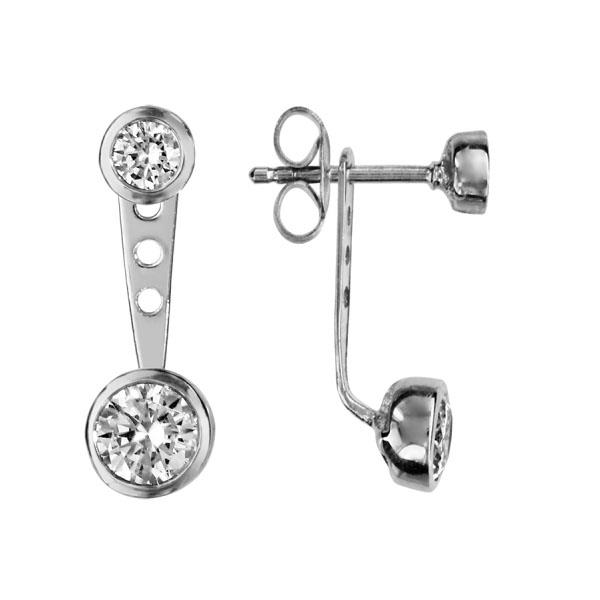 Boucles d'oreilles Argent 925 Double avec Zirconium Sertis Clos