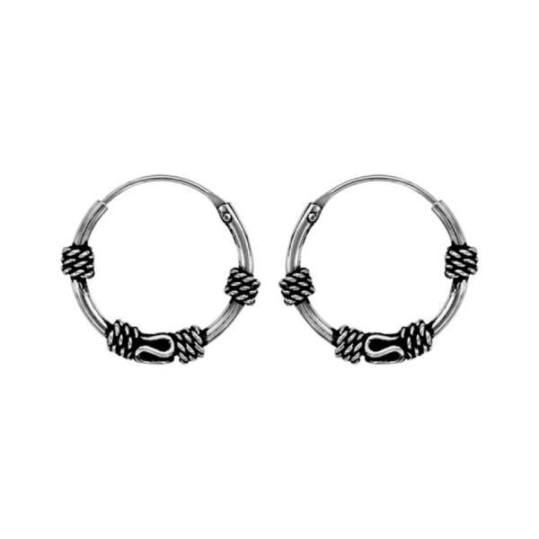 Boucles d'oreilles Argent 925 Créole Patinées Motif Tribal 12 mm