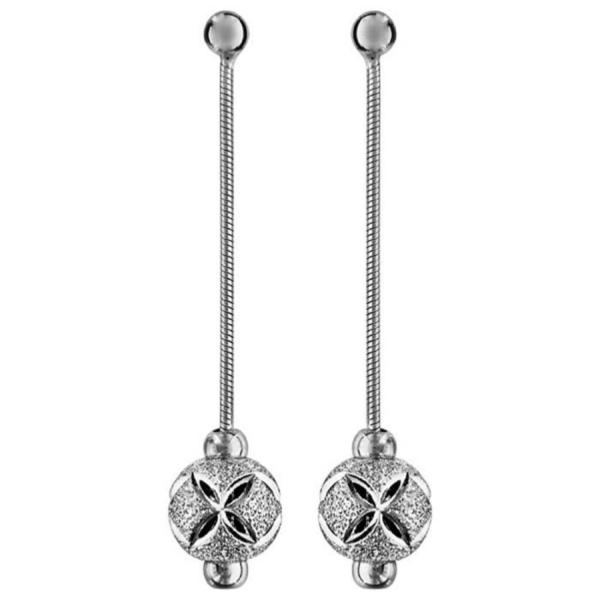 Boucles d'oreilles Argent 925 Longues Boule Diamanté Fleur