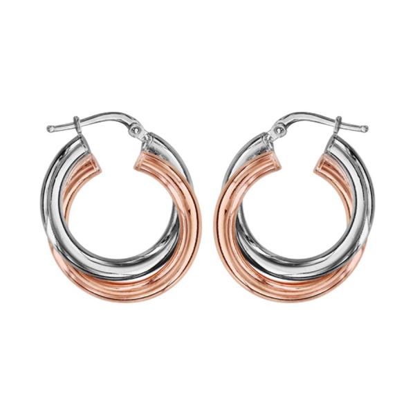 Boucles d'oreilles Argent 925 et Dorure Rose Créoles Petit Modèle Demi-Jonc Croisée