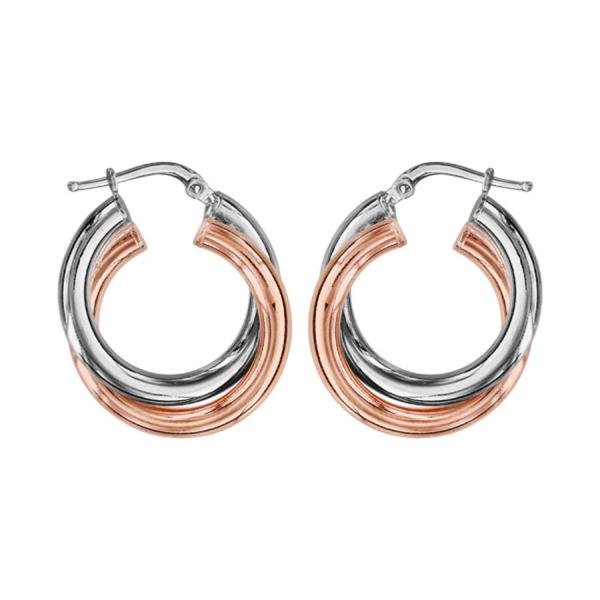 Boucles d'oreilles Argent 925 et Dorure Rose Créoles Petit Modèle Demi-Jonc Croisée