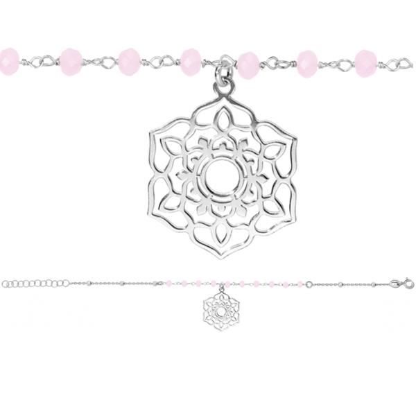 Bracelet Argent 925 Fleur Ajourée avec Pierres Rose 