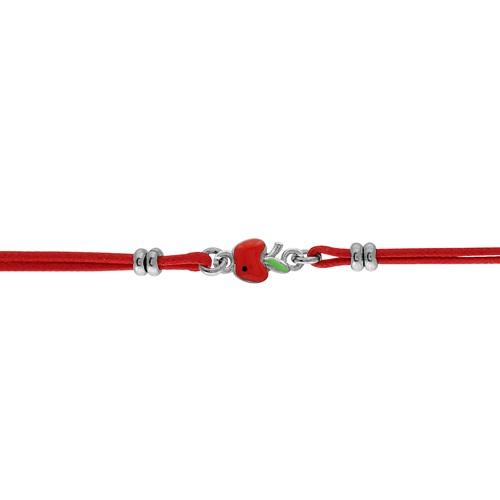 Bracelet Argent 925 Enfant Double Cordon Rouge Motif Pomme