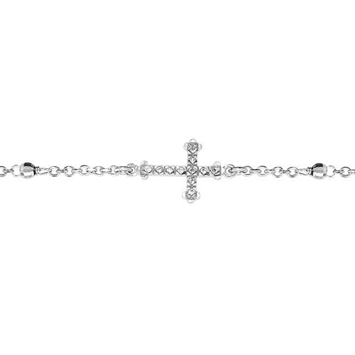 Bracelet Argent 925 Chainette Boules Croix Couchée avec Zirconium