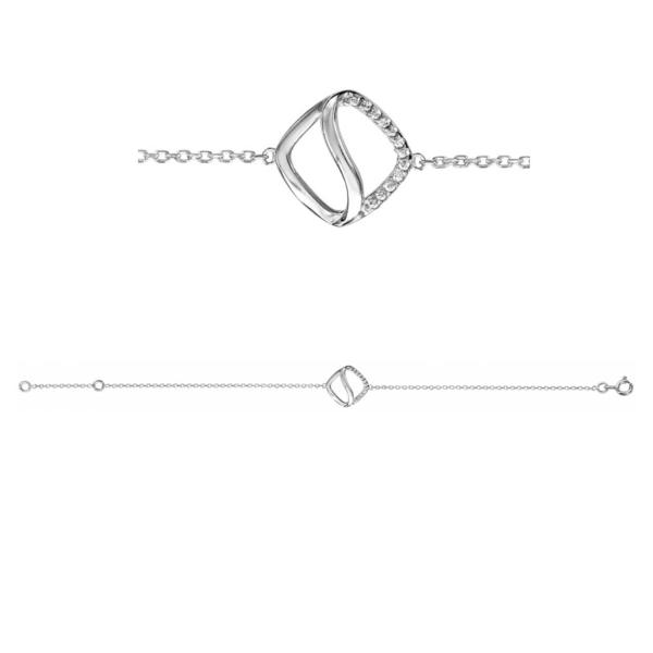 Bracelet Argent 925 Carré Ondulé avec Zirconium Sertis