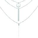 Collier Argent 925 Triple Chaîne Pendante Pastille Boule et Tube 17 cm 