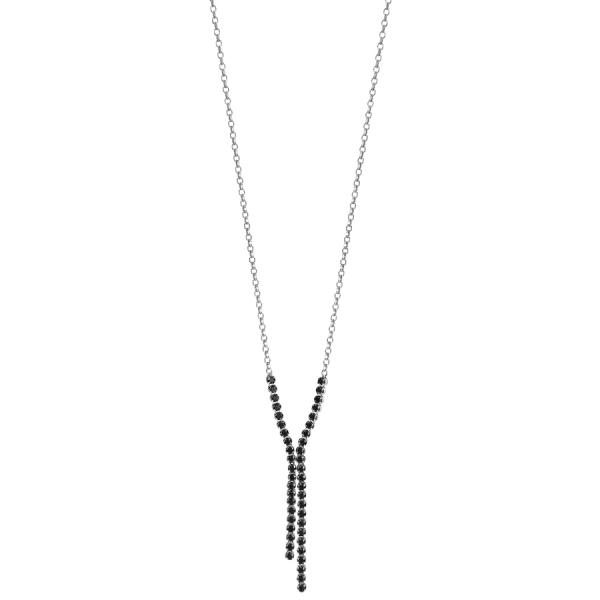 Collier Argent 925 Pendentif Double Rangs Multi Pierres Zirconium Sertis Noir