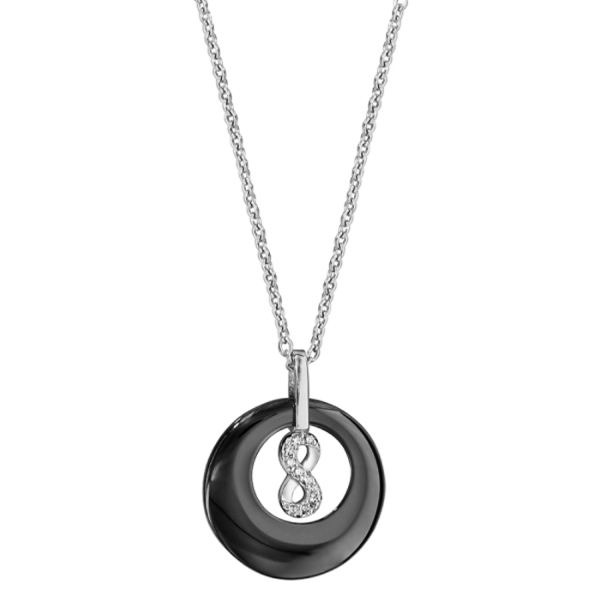 Collier Argent 925 Rond Céramique Noire avec Infini Zirconium