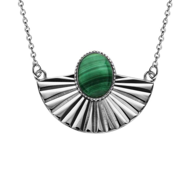 Collier Argent 925 Drappée avec Pierre Malachite