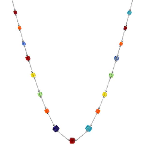 Collier Argent 925 Cubes en Verre Multicolore