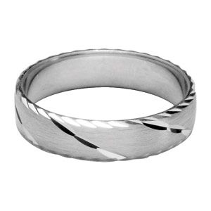 Bague Alliance Argent 925 Brossée Diamantée Biais + Liserai 5 mm