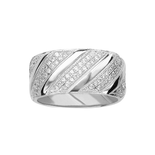 Bague Argent 925 Bandes Diagonales Zirconium Sertis