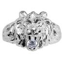 Bague Argent 925 Chevalière Tête de Lion Zirconium Blanc Gros Modèle