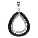 Pendentif Argent 925 Double Ovale Céramique Noire + Zirconium Sertis