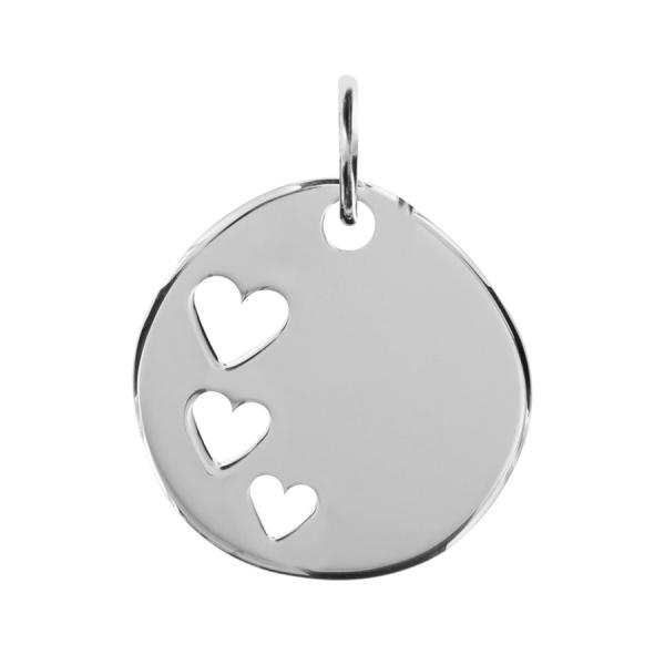 Pendentif Argent 925 Galet Triple Coeurs Découpés