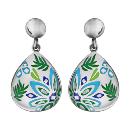 Boucles d'oreilles Acier 316 L avec Nacre Forme Ovale Colibri Bleu Vert