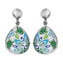 Boucles d'oreilles Acier 316 L avec Nacre Forme Ovale Colibri Bleu Vert