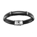 Bracelet Acier 316 L et Cuir Noir avec Quadrillage