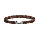 Bracelet Acier 316 L Cuir Marron Tressé Fin 2 Rangs