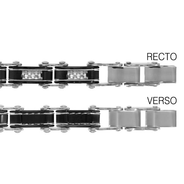 Bracelet Acier 316 L Réversible Noir Bordure Filet + Quadrillage