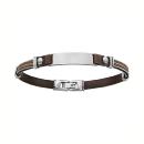 Bracelet Acier 316 L et Cuir Marron + Cables Plaque Rectangulaire 20 cm 