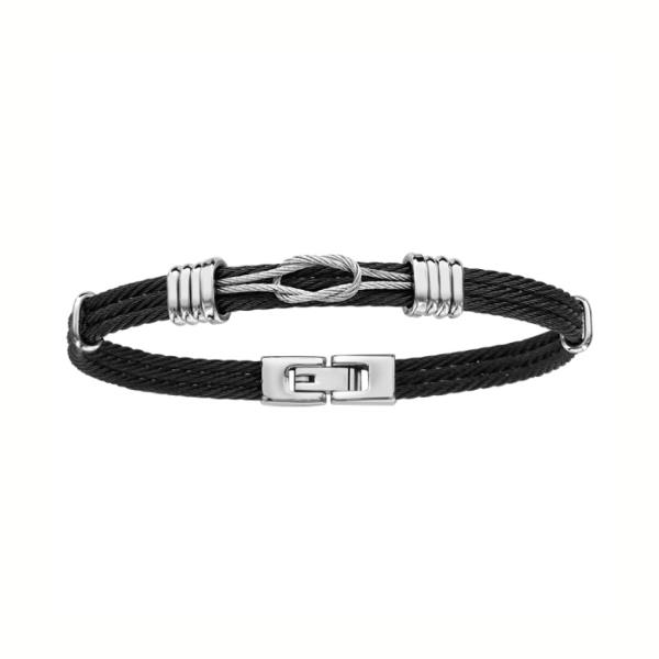 Bracelet Acier 316 L Cables Noirs avec Noeud Marin  20 cm