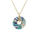 Collier Acier 316 L Doré Anneau Résine Bleu