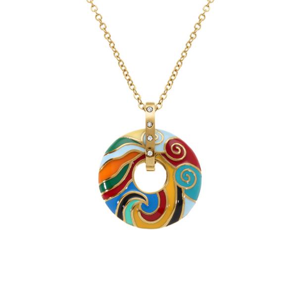 Collier Acier 316 L Doré Anneau Résine Multicolore