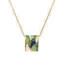 Collier Acier 316 L Doré Jaune Pendentif Rectangulaire avec Résine Bleu et Verte