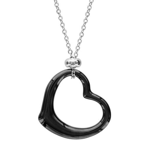 Collier Acier 316 L Pendentif Coeur Céramique Noir