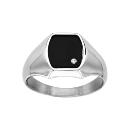 Bague Homme Acier 316 L Chevalière Plateau Tonneau Noir 1 Strass