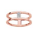 Bague Acier 316 L Rose Double Anneaux Pavé Zirconium