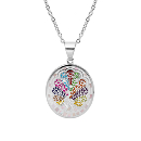 Collier Acier 316 L Pendentif Rond Paon Multicolore avec Nacre