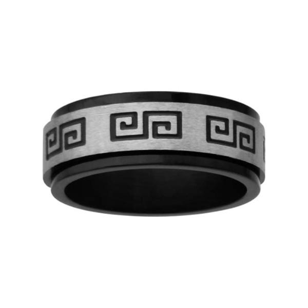 Bague Homme Acier 316 L Motif Grec Noir